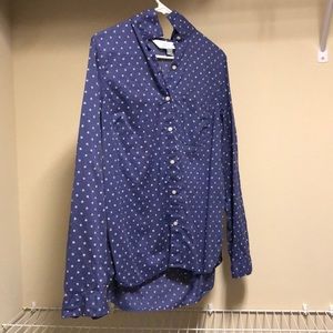 Blue button up shirt with white star design